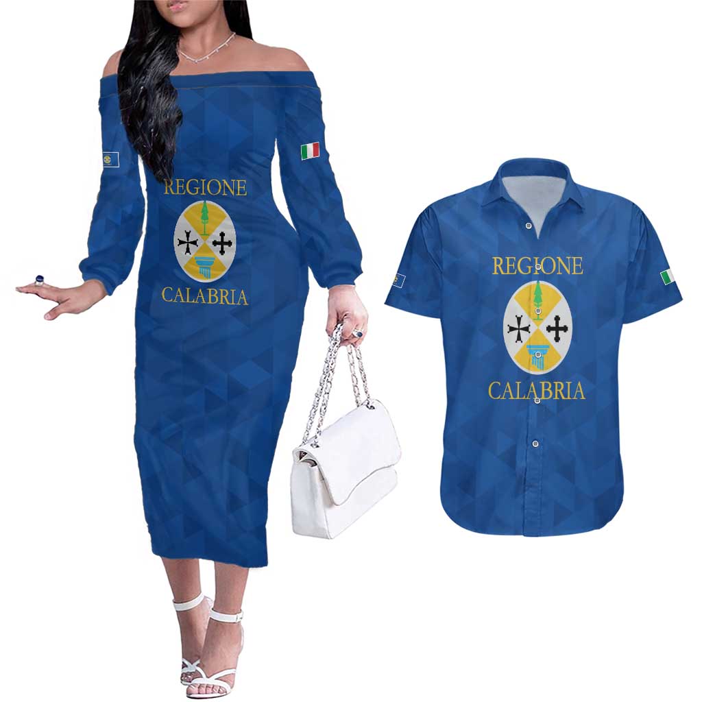 Personalized Italy Calabria Couples Matching Off The Shoulder Long Sleeve Dress and Hawaiian Shirt Inspiration Flags Style