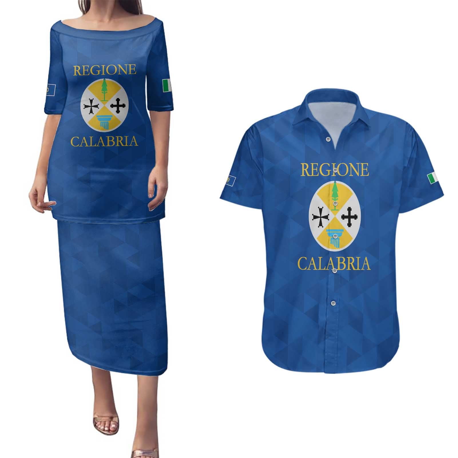 Personalized Italy Calabria Couples Matching Puletasi and Hawaiian Shirt Inspiration Flags Style