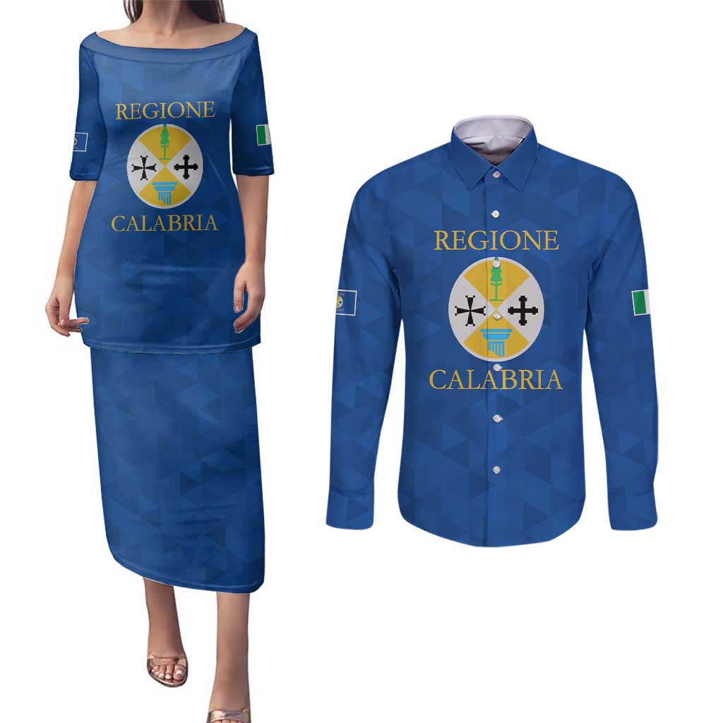 Personalized Italy Calabria Couples Matching Puletasi and Long Sleeve Button Shirt Inspiration Flags Style