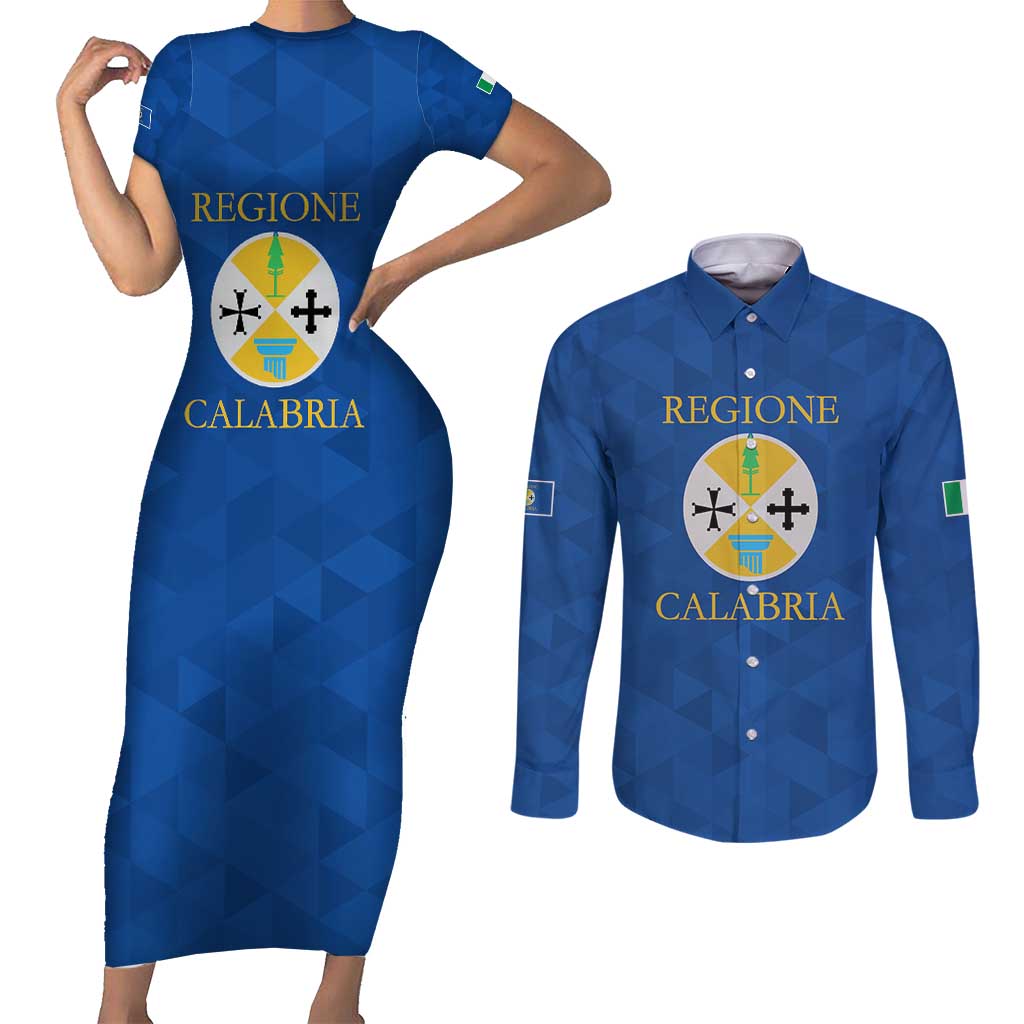Personalized Italy Calabria Couples Matching Short Sleeve Bodycon Dress and Long Sleeve Button Shirt Inspiration Flags Style