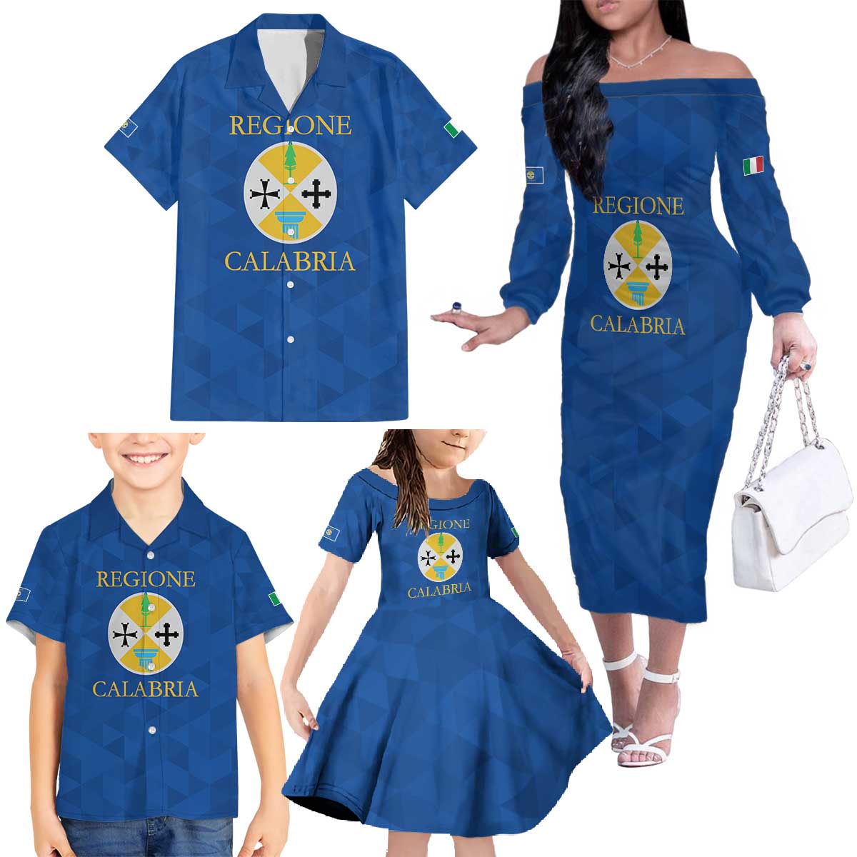 Personalized Italy Calabria Family Matching Off The Shoulder Long Sleeve Dress and Hawaiian Shirt Inspiration Flags Style
