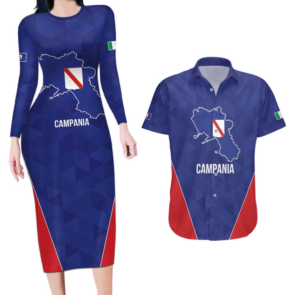 Personalized Italy Campania Couples Matching Long Sleeve Bodycon Dress and Hawaiian Shirt Inspiration Flags Style