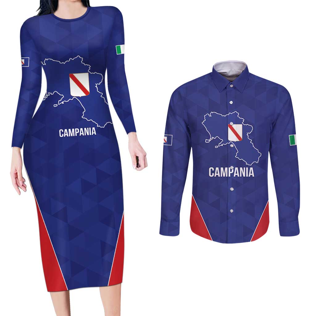 Personalized Italy Campania Couples Matching Long Sleeve Bodycon Dress and Long Sleeve Button Shirt Inspiration Flags Style