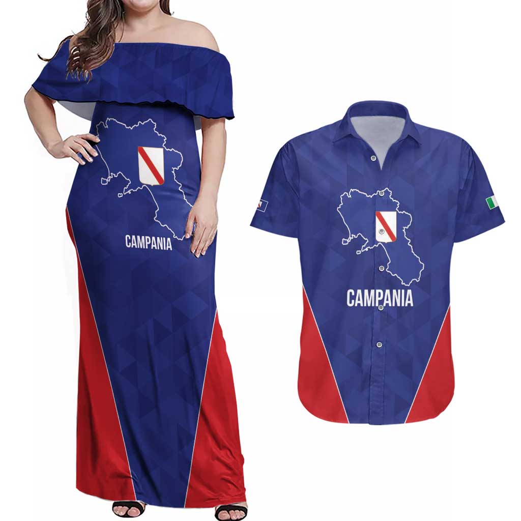 Personalized Italy Campania Couples Matching Off Shoulder Maxi Dress and Hawaiian Shirt Inspiration Flags Style