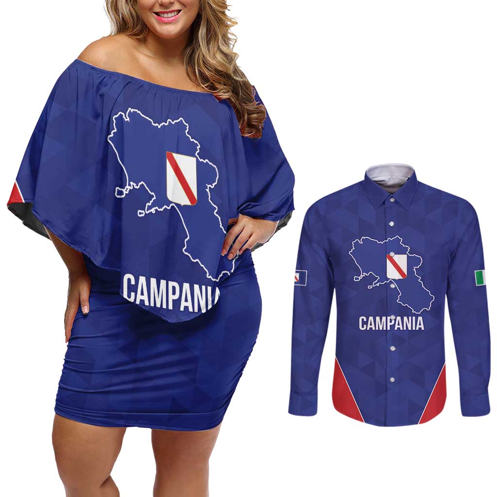 Personalized Italy Campania Couples Matching Off Shoulder Short Dress and Long Sleeve Button Shirt Inspiration Flags Style