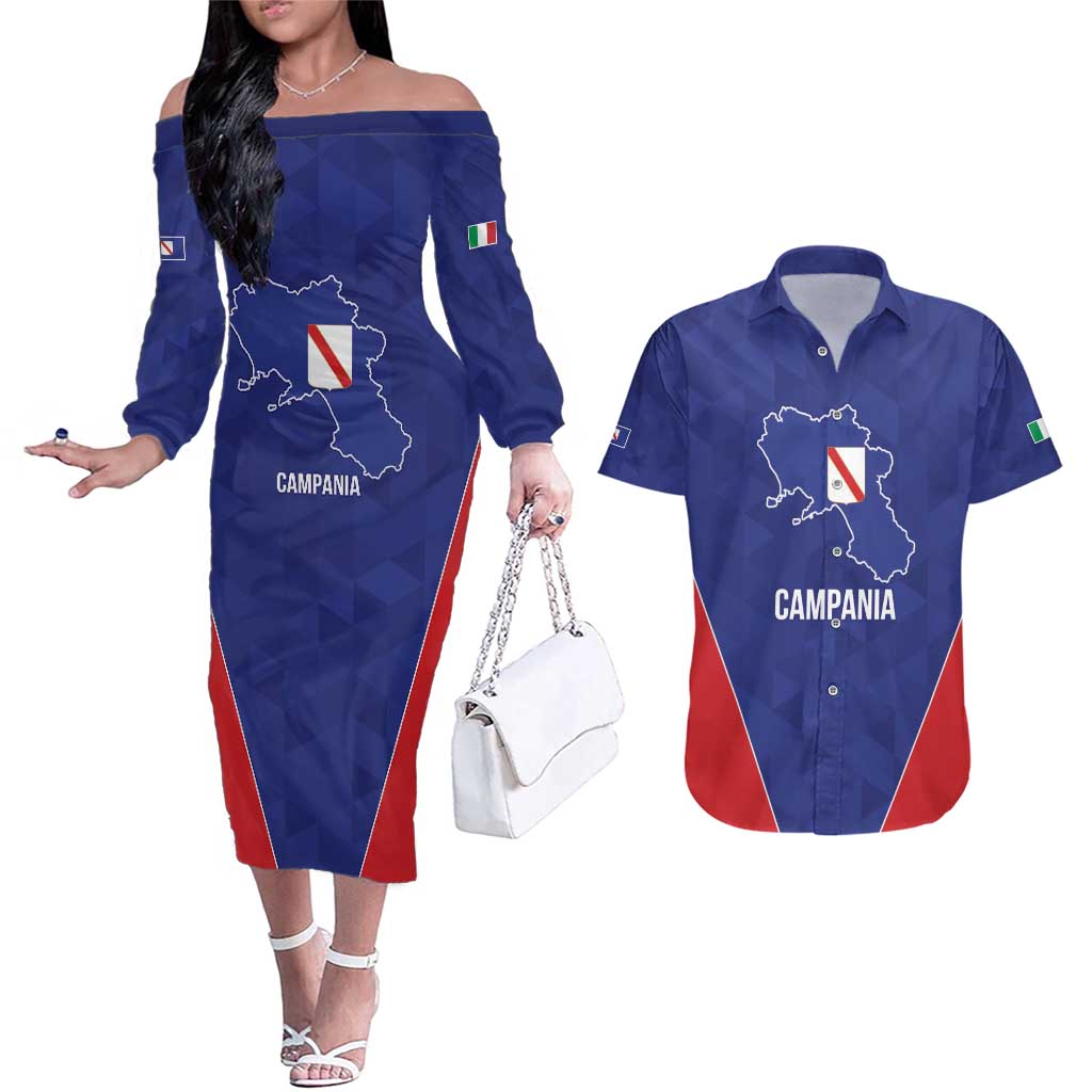 Personalized Italy Campania Couples Matching Off The Shoulder Long Sleeve Dress and Hawaiian Shirt Inspiration Flags Style