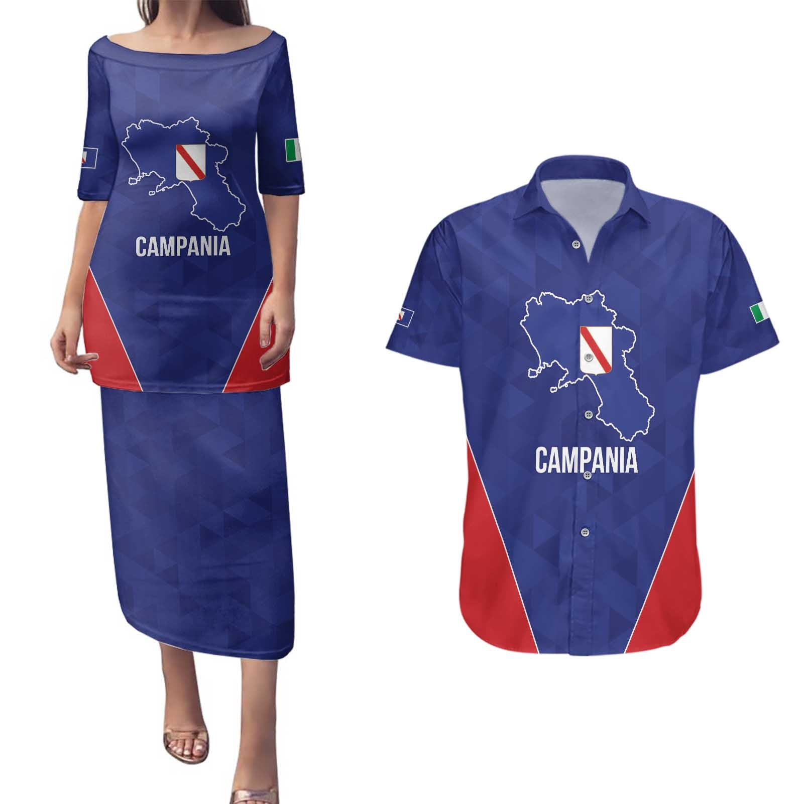 Personalized Italy Campania Couples Matching Puletasi and Hawaiian Shirt Inspiration Flags Style