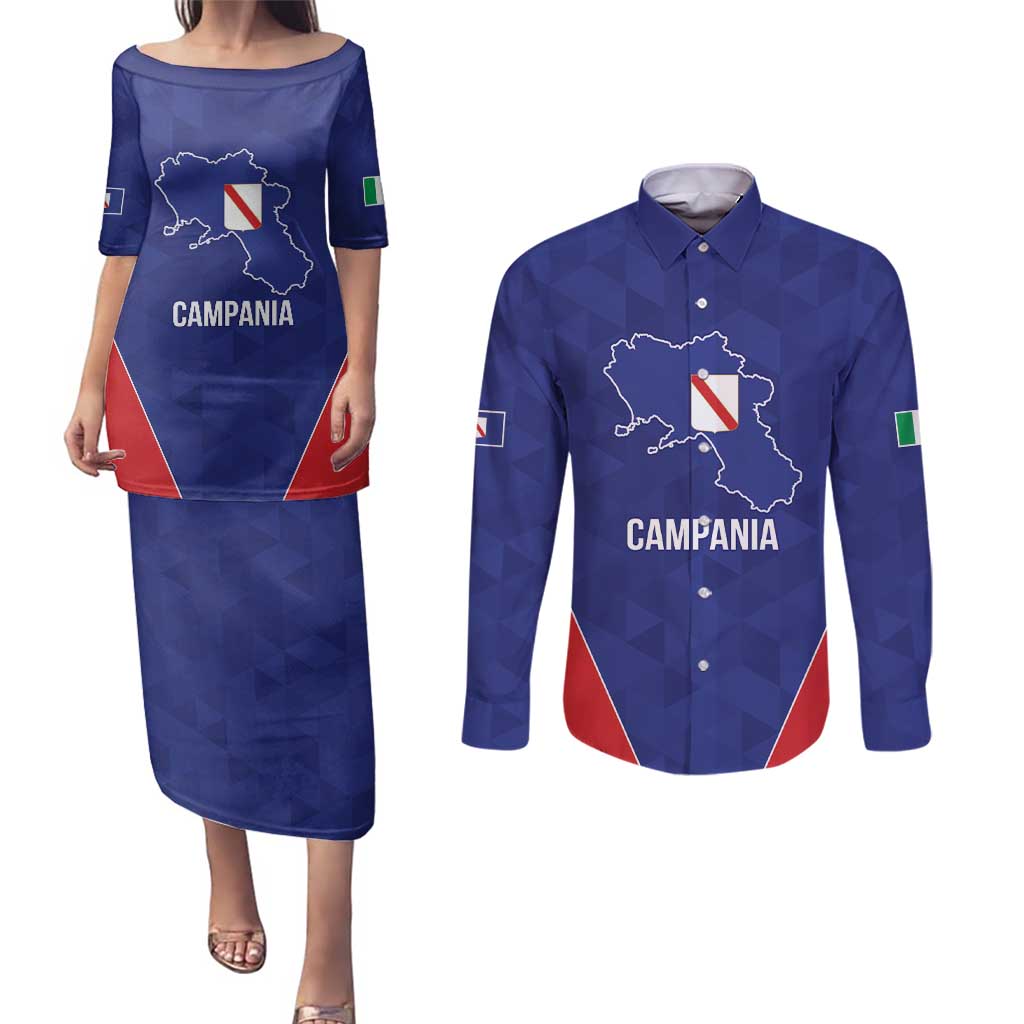 Personalized Italy Campania Couples Matching Puletasi and Long Sleeve Button Shirt Inspiration Flags Style