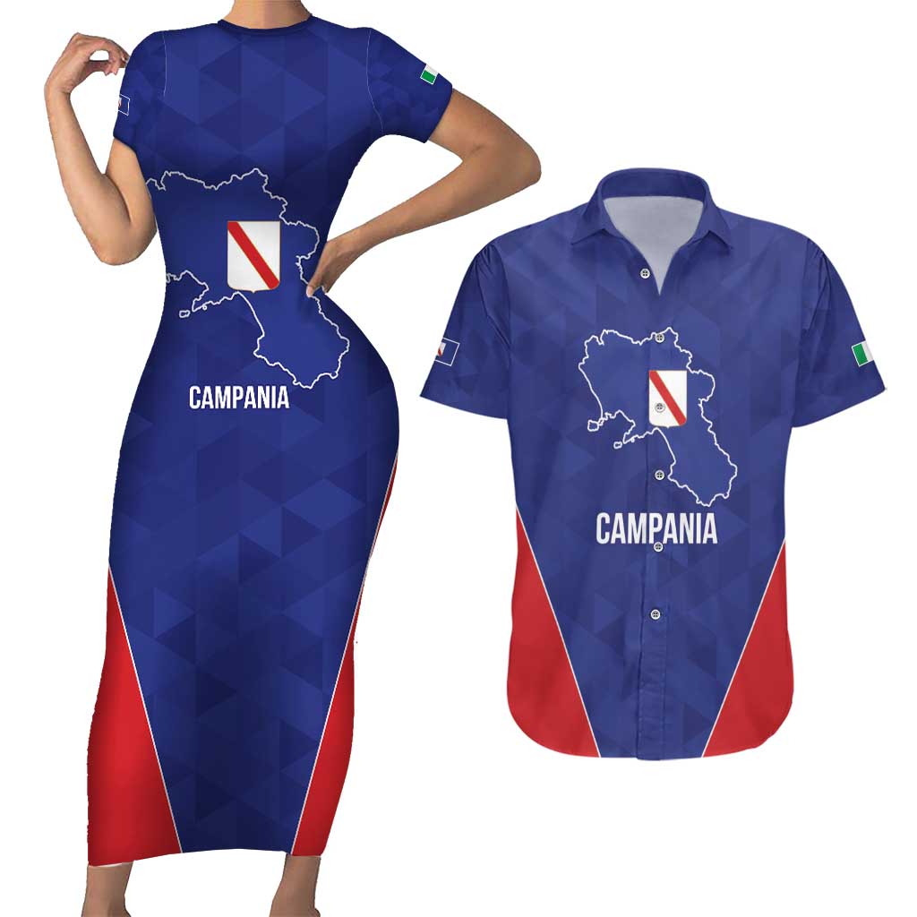 Personalized Italy Campania Couples Matching Short Sleeve Bodycon Dress and Hawaiian Shirt Inspiration Flags Style