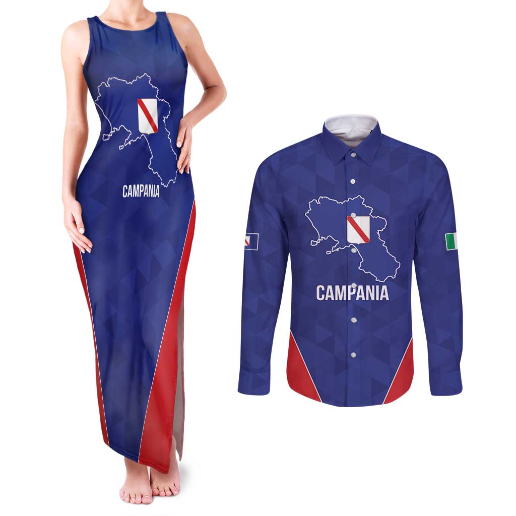 Personalized Italy Campania Couples Matching Tank Maxi Dress and Long Sleeve Button Shirt Inspiration Flags Style