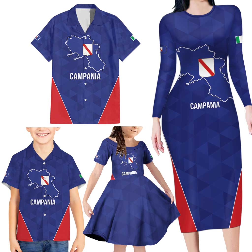 Personalized Italy Campania Family Matching Long Sleeve Bodycon Dress and Hawaiian Shirt Inspiration Flags Style