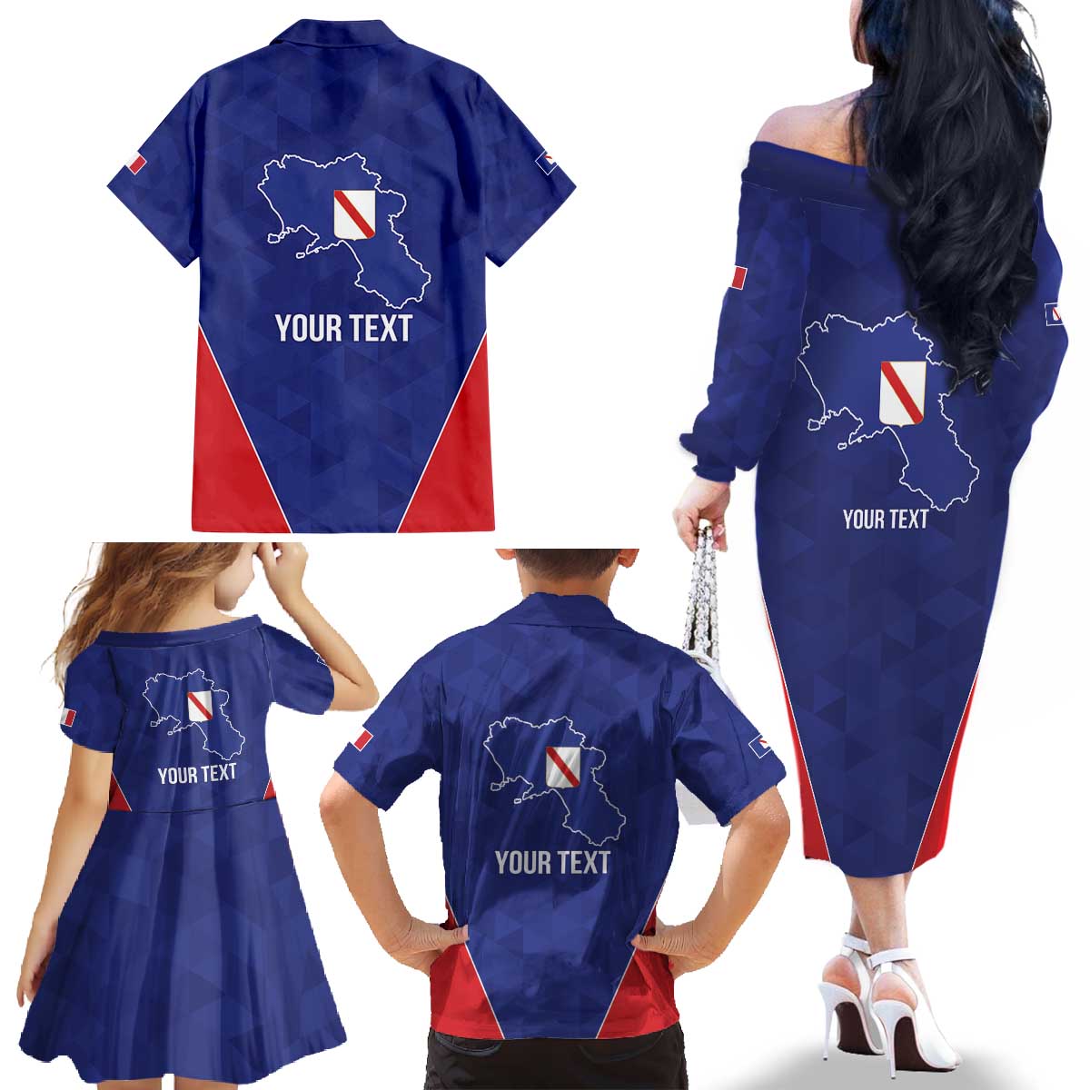Personalized Italy Campania Family Matching Off The Shoulder Long Sleeve Dress and Hawaiian Shirt Inspiration Flags Style