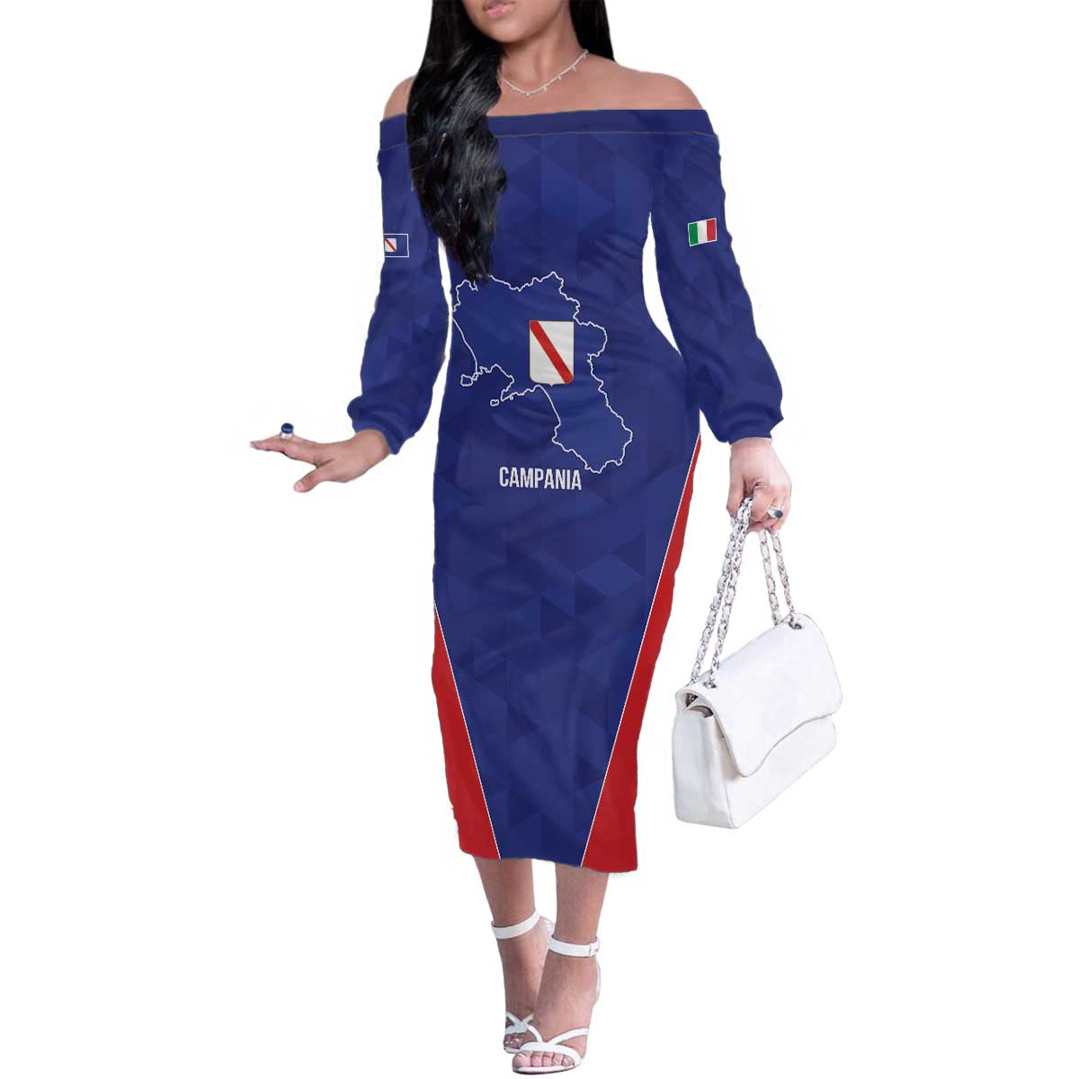 Personalized Italy Campania Family Matching Off The Shoulder Long Sleeve Dress and Hawaiian Shirt Inspiration Flags Style
