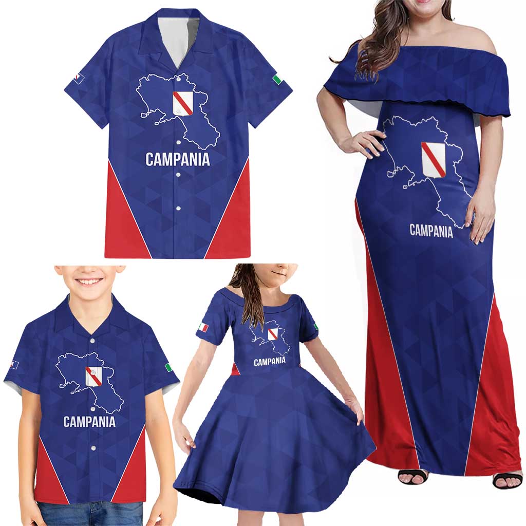 Personalized Italy Campania Family Matching Off Shoulder Maxi Dress and Hawaiian Shirt Inspiration Flags Style