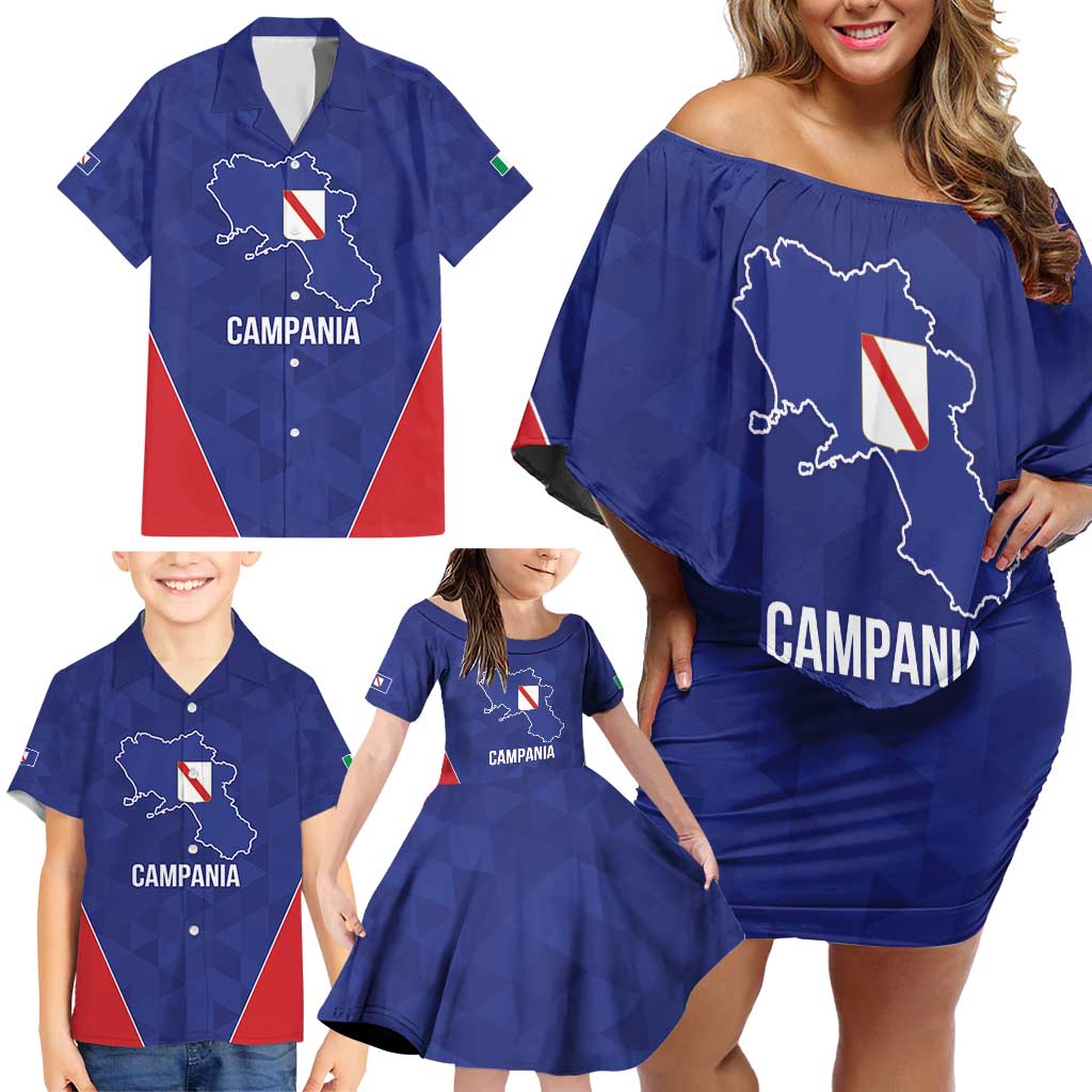 Personalized Italy Campania Family Matching Off Shoulder Short Dress and Hawaiian Shirt Inspiration Flags Style