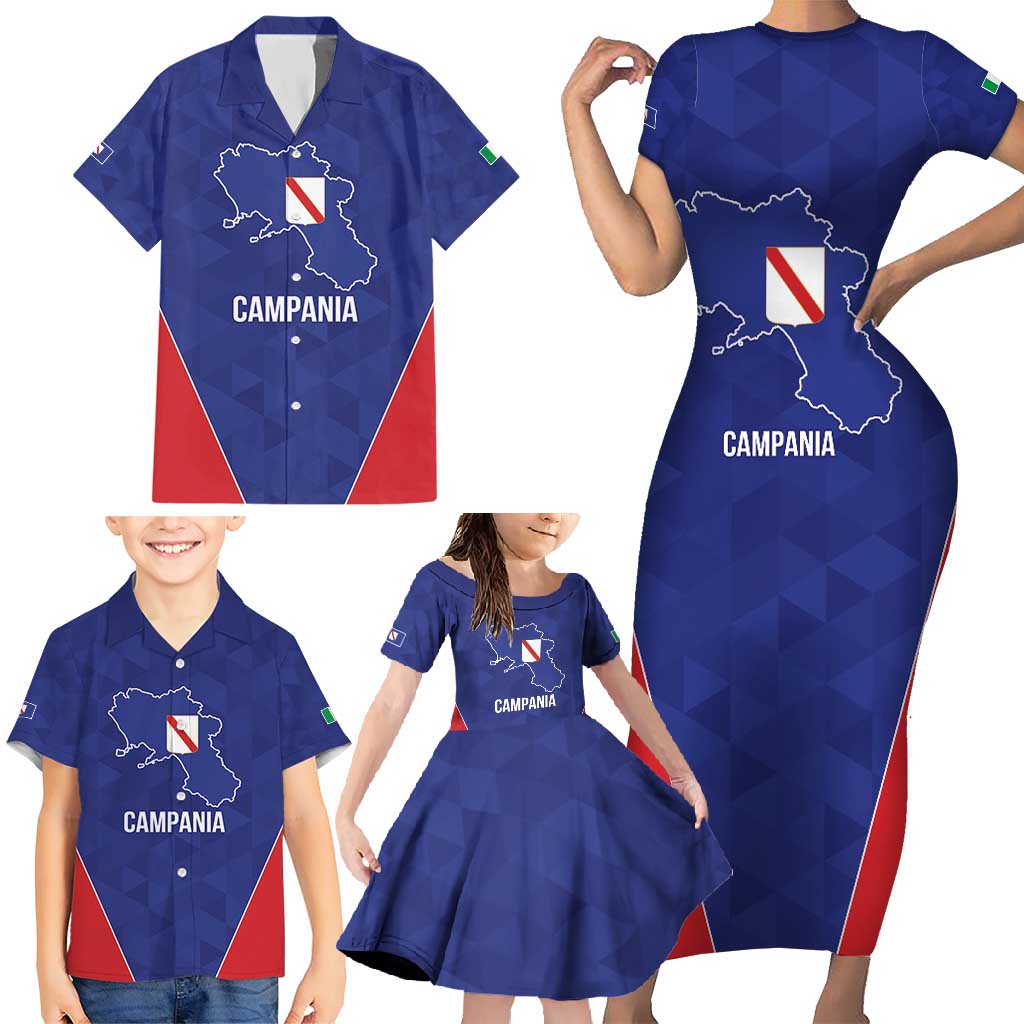 Personalized Italy Campania Family Matching Short Sleeve Bodycon Dress and Hawaiian Shirt Inspiration Flags Style