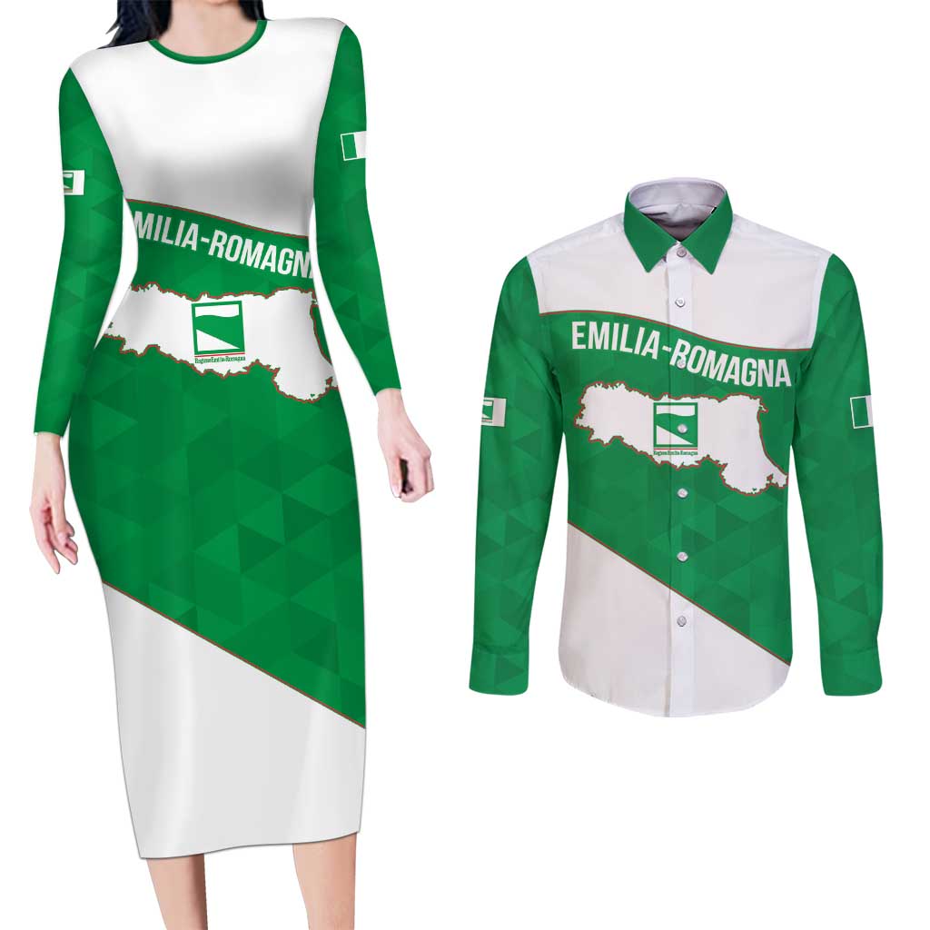 Personalized Italy Emilia-Romagna Couples Matching Long Sleeve Bodycon Dress and Long Sleeve Button Shirt Inspiration Flags Style