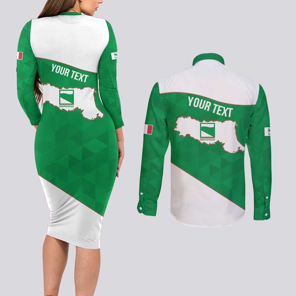 Personalized Italy Emilia-Romagna Couples Matching Long Sleeve Bodycon Dress and Long Sleeve Button Shirt Inspiration Flags Style