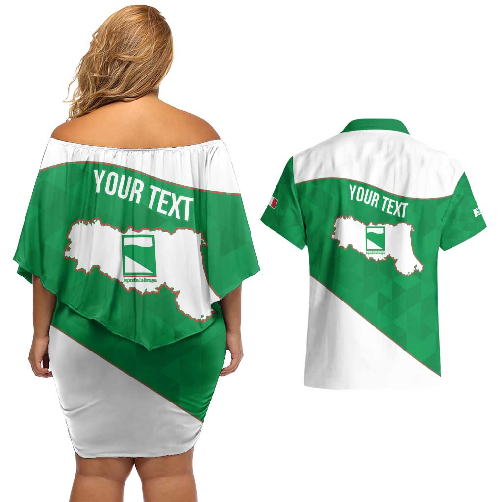 Personalized Italy Emilia-Romagna Couples Matching Off Shoulder Short Dress and Hawaiian Shirt Inspiration Flags Style