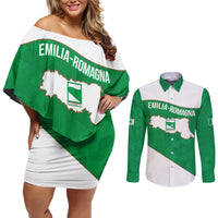 Personalized Italy Emilia-Romagna Couples Matching Off Shoulder Short Dress and Long Sleeve Button Shirt Inspiration Flags Style