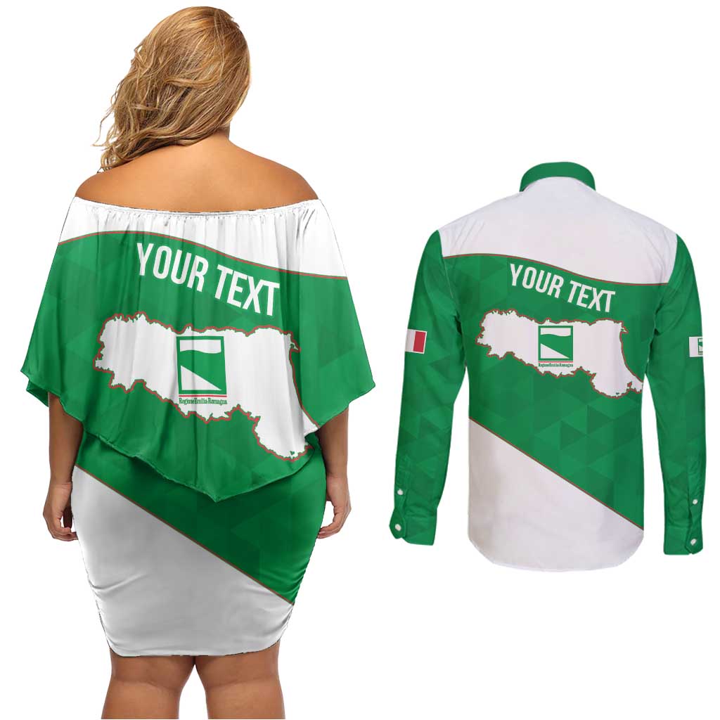 Personalized Italy Emilia-Romagna Couples Matching Off Shoulder Short Dress and Long Sleeve Button Shirt Inspiration Flags Style