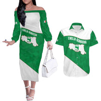 Personalized Italy Emilia-Romagna Couples Matching Off The Shoulder Long Sleeve Dress and Hawaiian Shirt Inspiration Flags Style