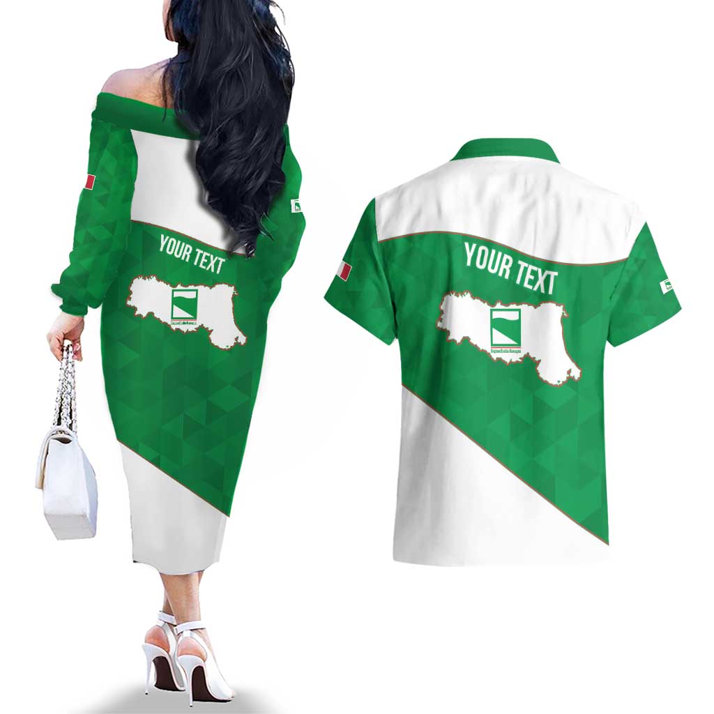 Personalized Italy Emilia-Romagna Couples Matching Off The Shoulder Long Sleeve Dress and Hawaiian Shirt Inspiration Flags Style