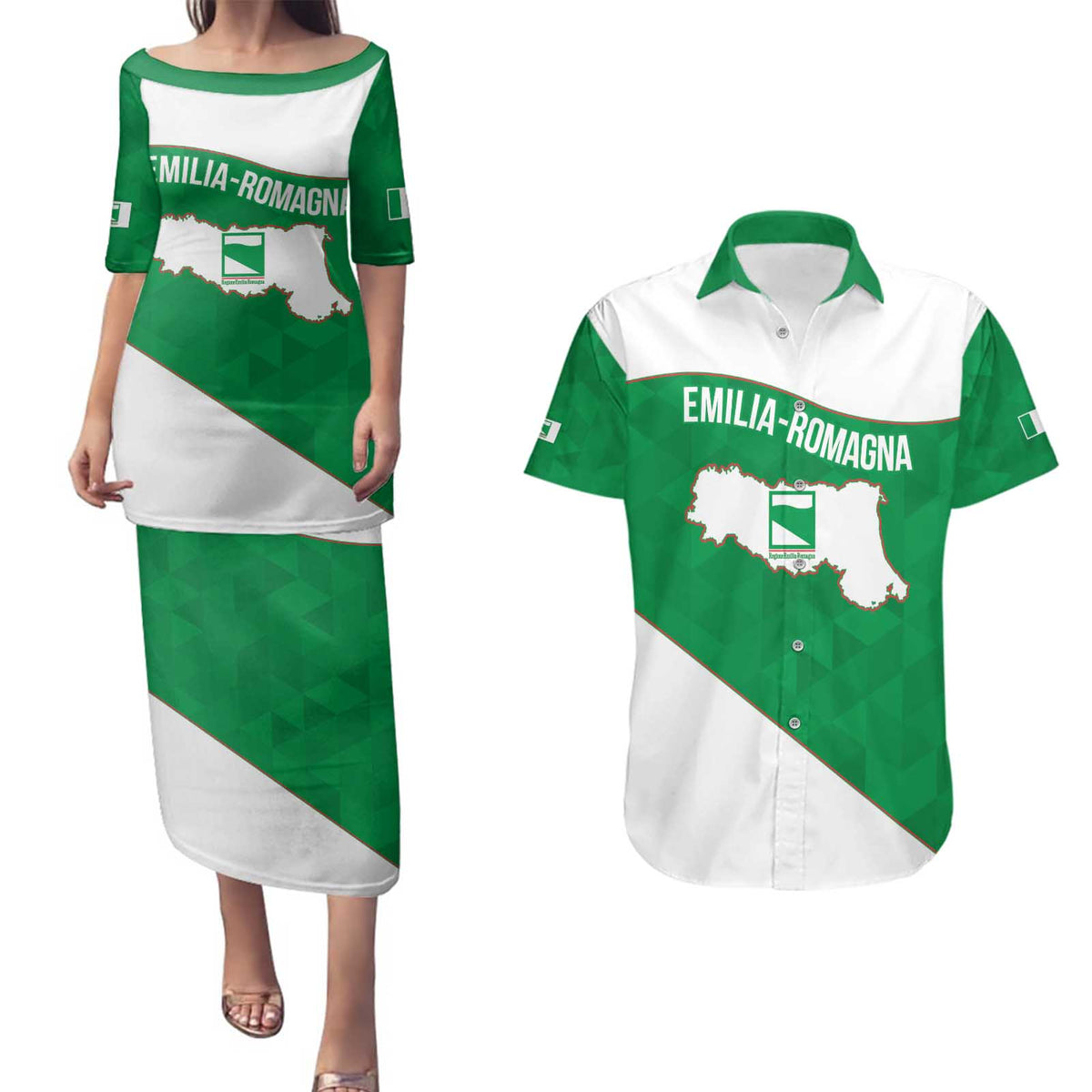 Personalized Italy Emilia-Romagna Couples Matching Puletasi and Hawaiian Shirt Inspiration Flags Style