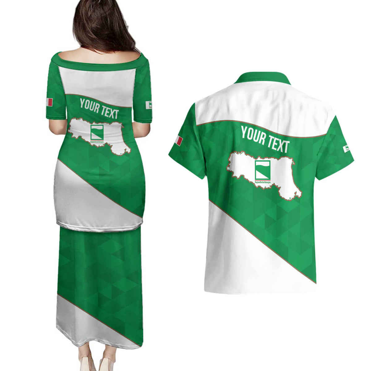 Personalized Italy Emilia-Romagna Couples Matching Puletasi and Hawaiian Shirt Inspiration Flags Style