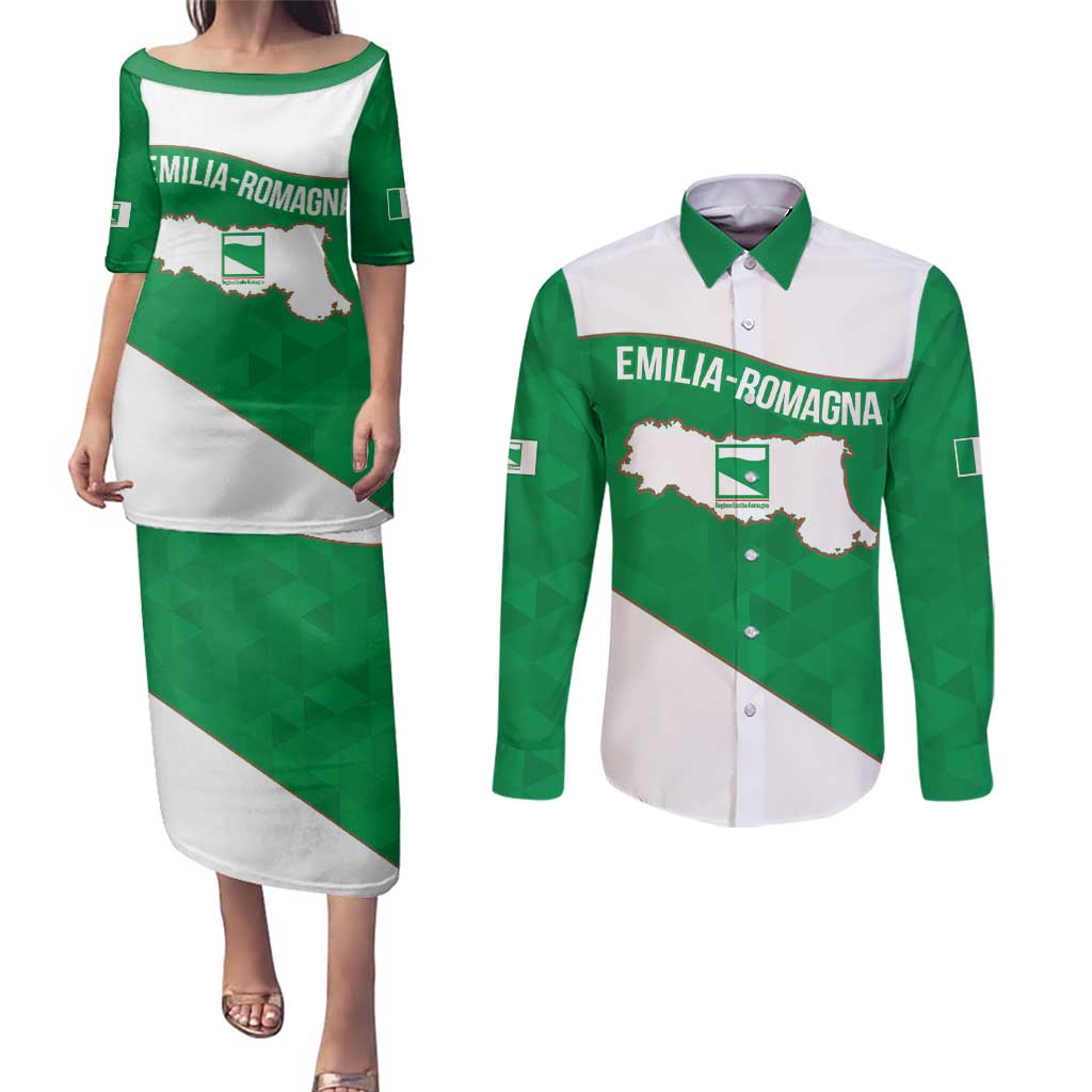 Personalized Italy Emilia-Romagna Couples Matching Puletasi and Long Sleeve Button Shirt Inspiration Flags Style
