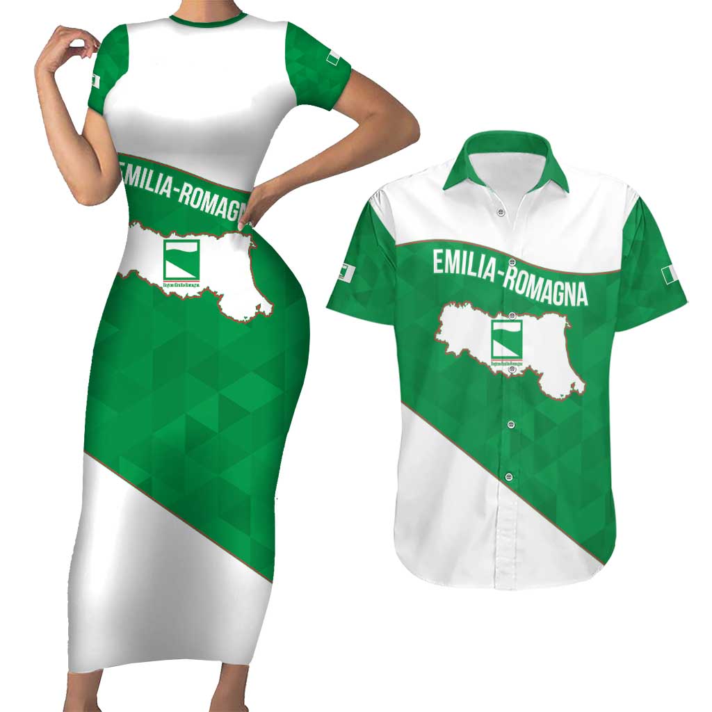 Personalized Italy Emilia-Romagna Couples Matching Short Sleeve Bodycon Dress and Hawaiian Shirt Inspiration Flags Style