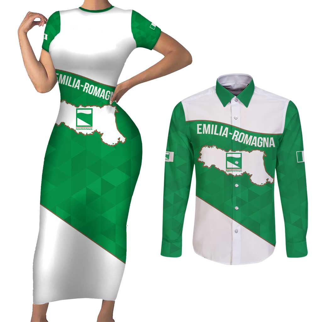 Personalized Italy Emilia-Romagna Couples Matching Short Sleeve Bodycon Dress and Long Sleeve Button Shirt Inspiration Flags Style