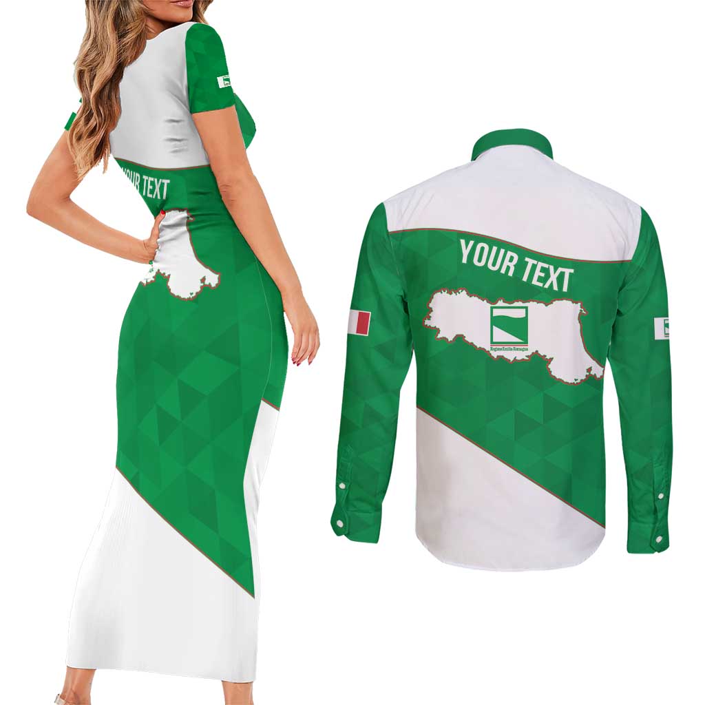 Personalized Italy Emilia-Romagna Couples Matching Short Sleeve Bodycon Dress and Long Sleeve Button Shirt Inspiration Flags Style