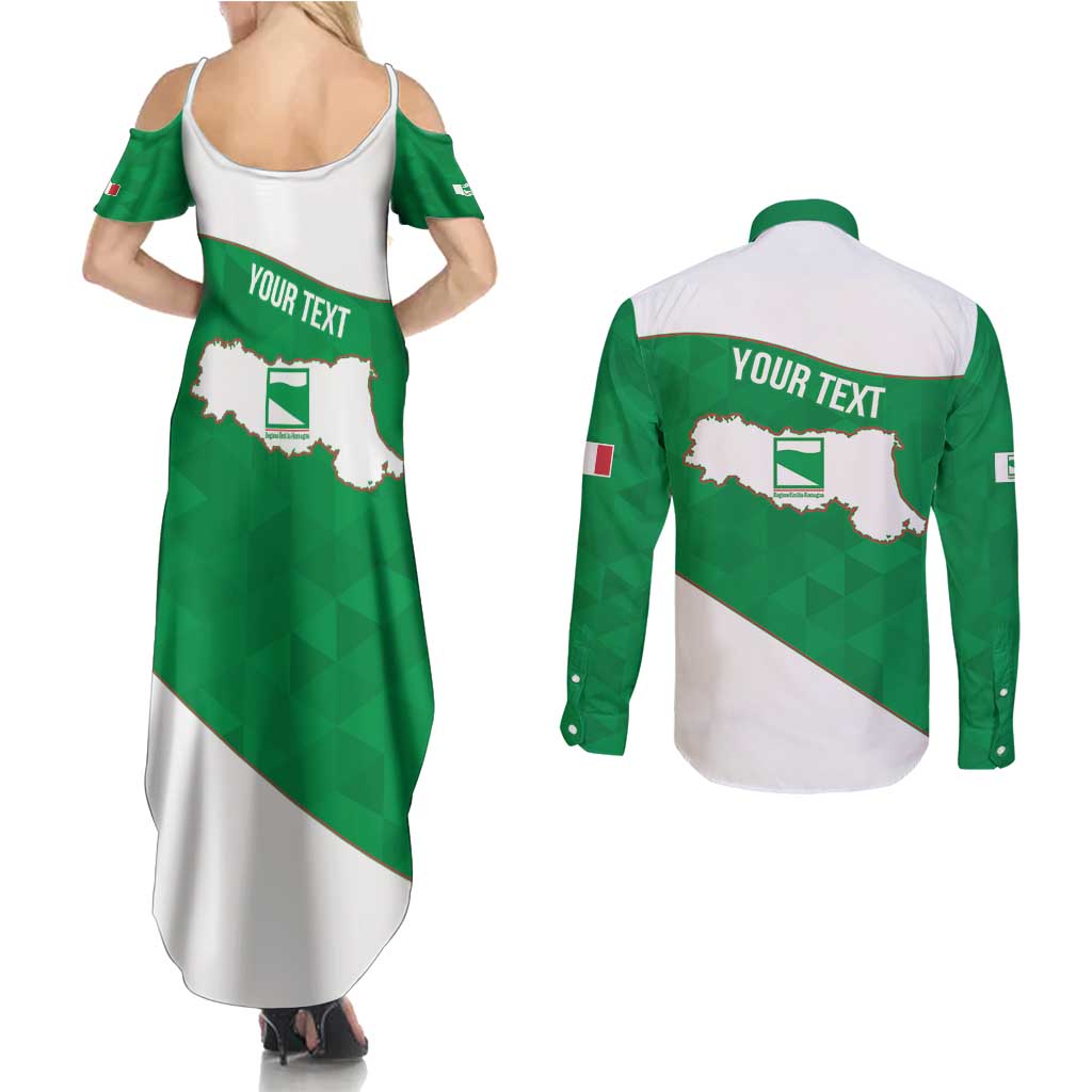 Personalized Italy Emilia-Romagna Couples Matching Summer Maxi Dress and Long Sleeve Button Shirt Inspiration Flags Style