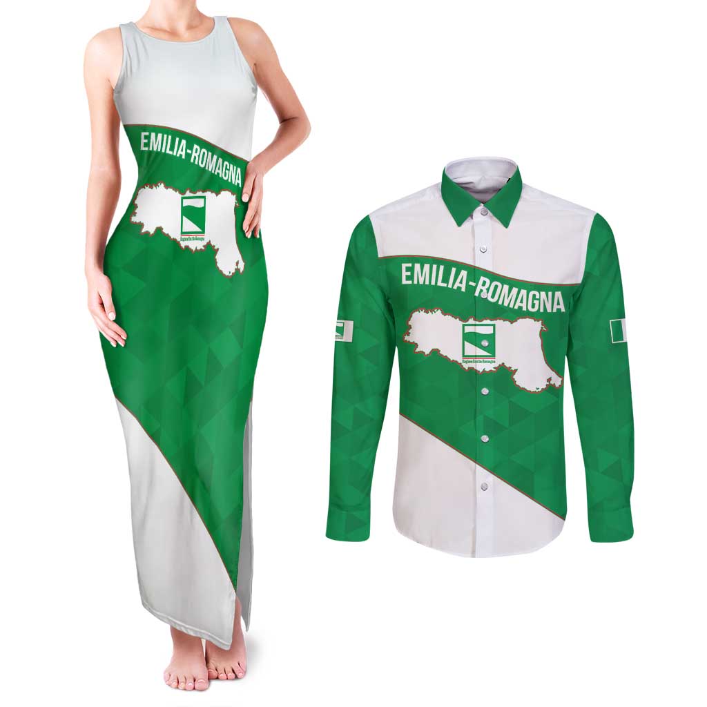 Personalized Italy Emilia-Romagna Couples Matching Tank Maxi Dress and Long Sleeve Button Shirt Inspiration Flags Style