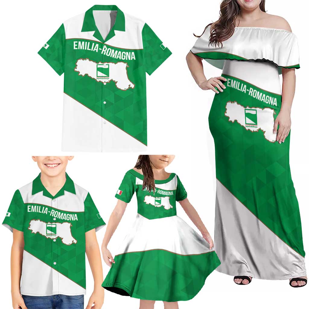 Personalized Italy Emilia-Romagna Family Matching Off Shoulder Maxi Dress and Hawaiian Shirt Inspiration Flags Style
