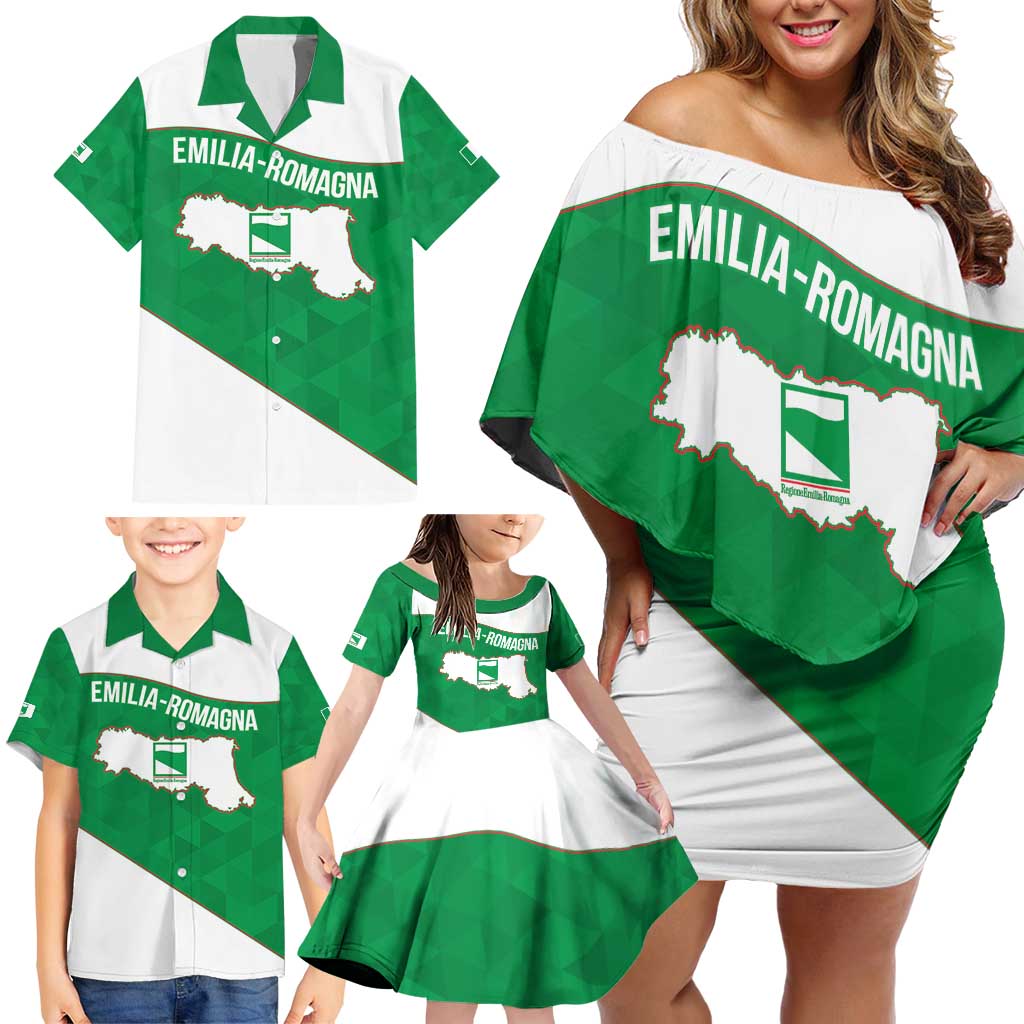 Personalized Italy Emilia-Romagna Family Matching Off Shoulder Short Dress and Hawaiian Shirt Inspiration Flags Style