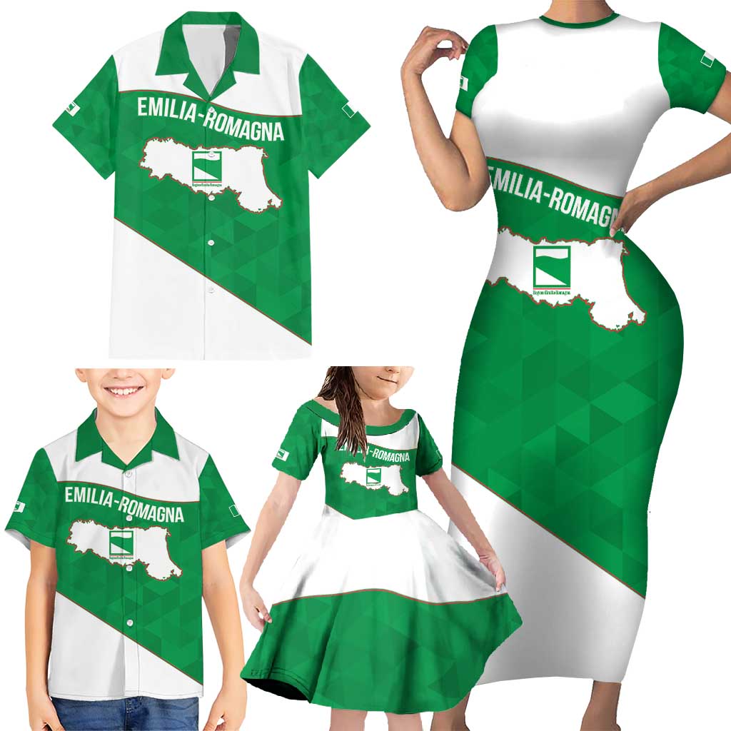 Personalized Italy Emilia-Romagna Family Matching Short Sleeve Bodycon Dress and Hawaiian Shirt Inspiration Flags Style