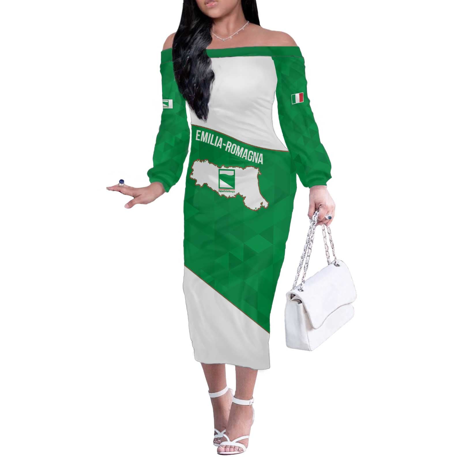 Personalized Italy Emilia-Romagna Off The Shoulder Long Sleeve Dress Inspiration Flags Style