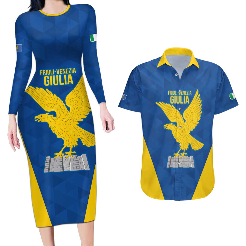 Personalized Italy Friuli-Venezia Giulia Couples Matching Long Sleeve Bodycon Dress and Hawaiian Shirt Inspiration Flags Style