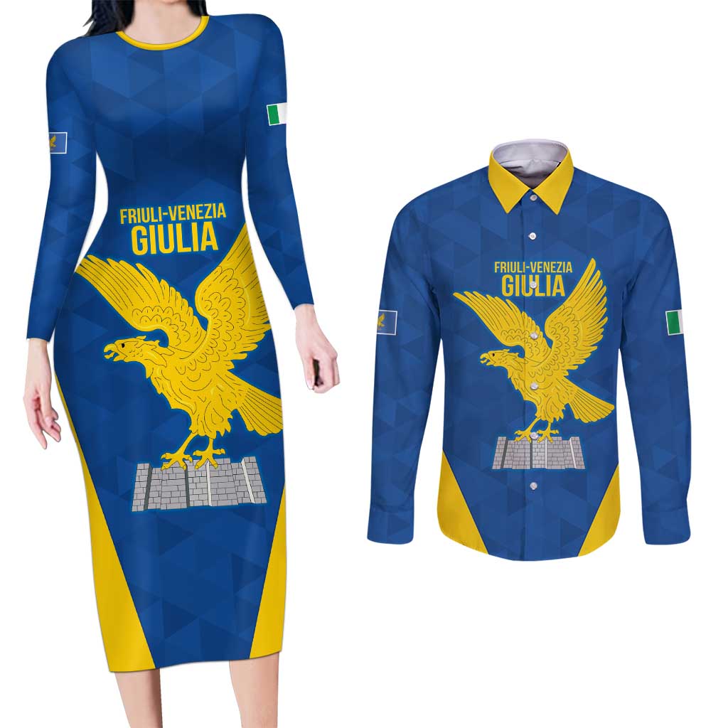Personalized Italy Friuli-Venezia Giulia Couples Matching Long Sleeve Bodycon Dress and Long Sleeve Button Shirt Inspiration Flags Style