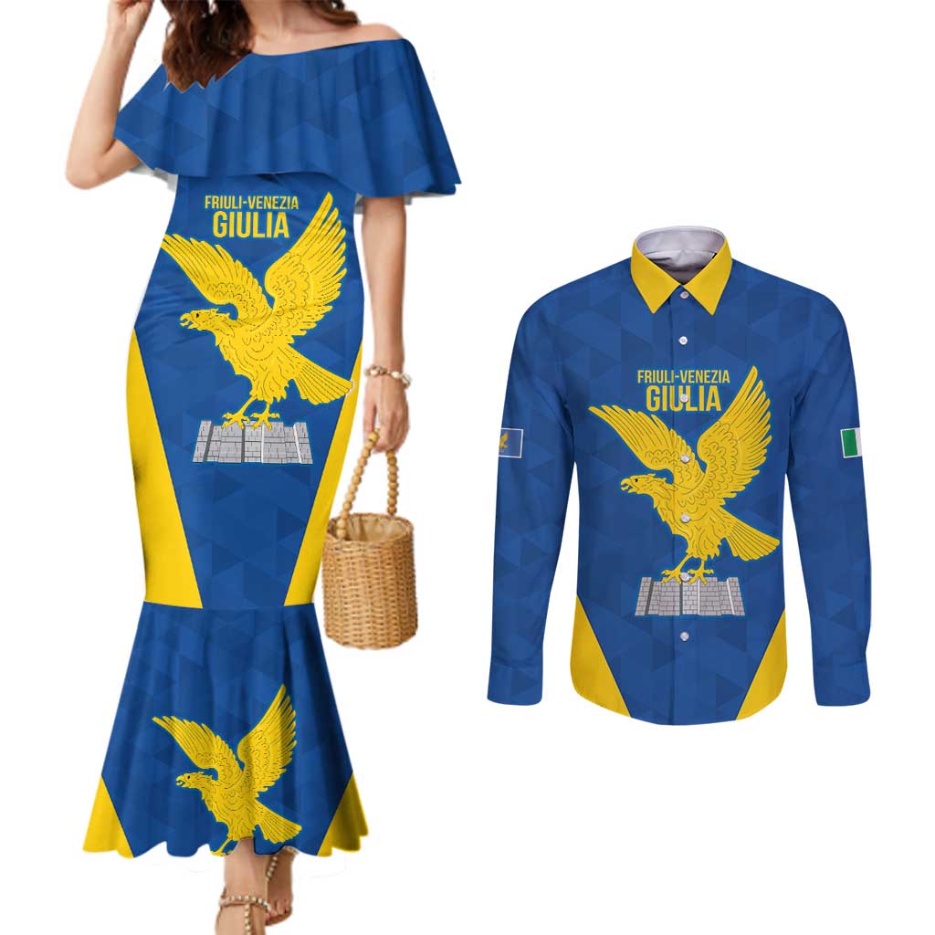 Personalized Italy Friuli-Venezia Giulia Couples Matching Mermaid Dress and Long Sleeve Button Shirt Inspiration Flags Style