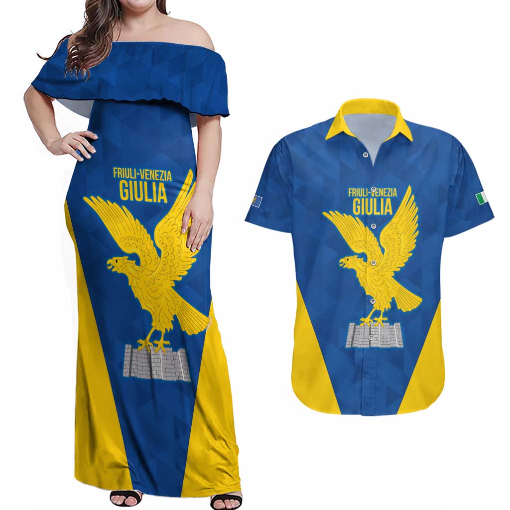 Personalized Italy Friuli-Venezia Giulia Couples Matching Off Shoulder Maxi Dress and Hawaiian Shirt Inspiration Flags Style