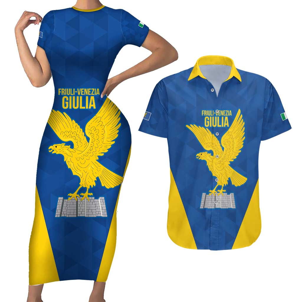 Personalized Italy Friuli-Venezia Giulia Couples Matching Short Sleeve Bodycon Dress and Hawaiian Shirt Inspiration Flags Style