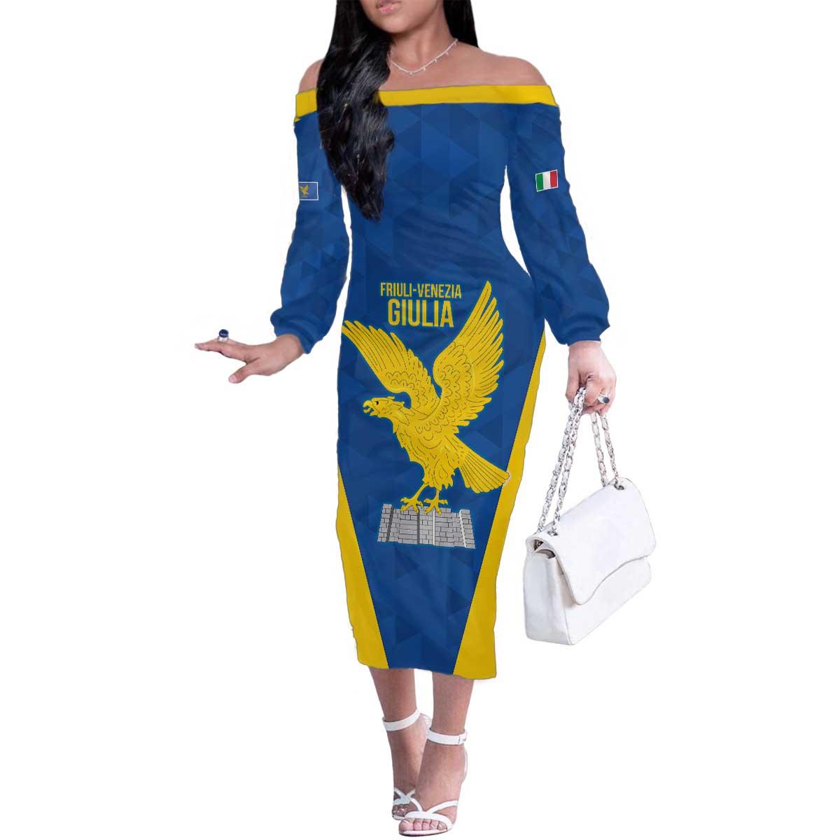 Personalized Italy Friuli-Venezia Giulia Family Matching Off The Shoulder Long Sleeve Dress and Hawaiian Shirt Inspiration Flags Style