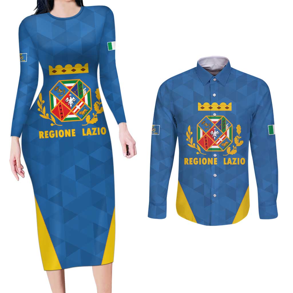 Personalized Italy Lazio Couples Matching Long Sleeve Bodycon Dress and Long Sleeve Button Shirt Inspiration Flags Style