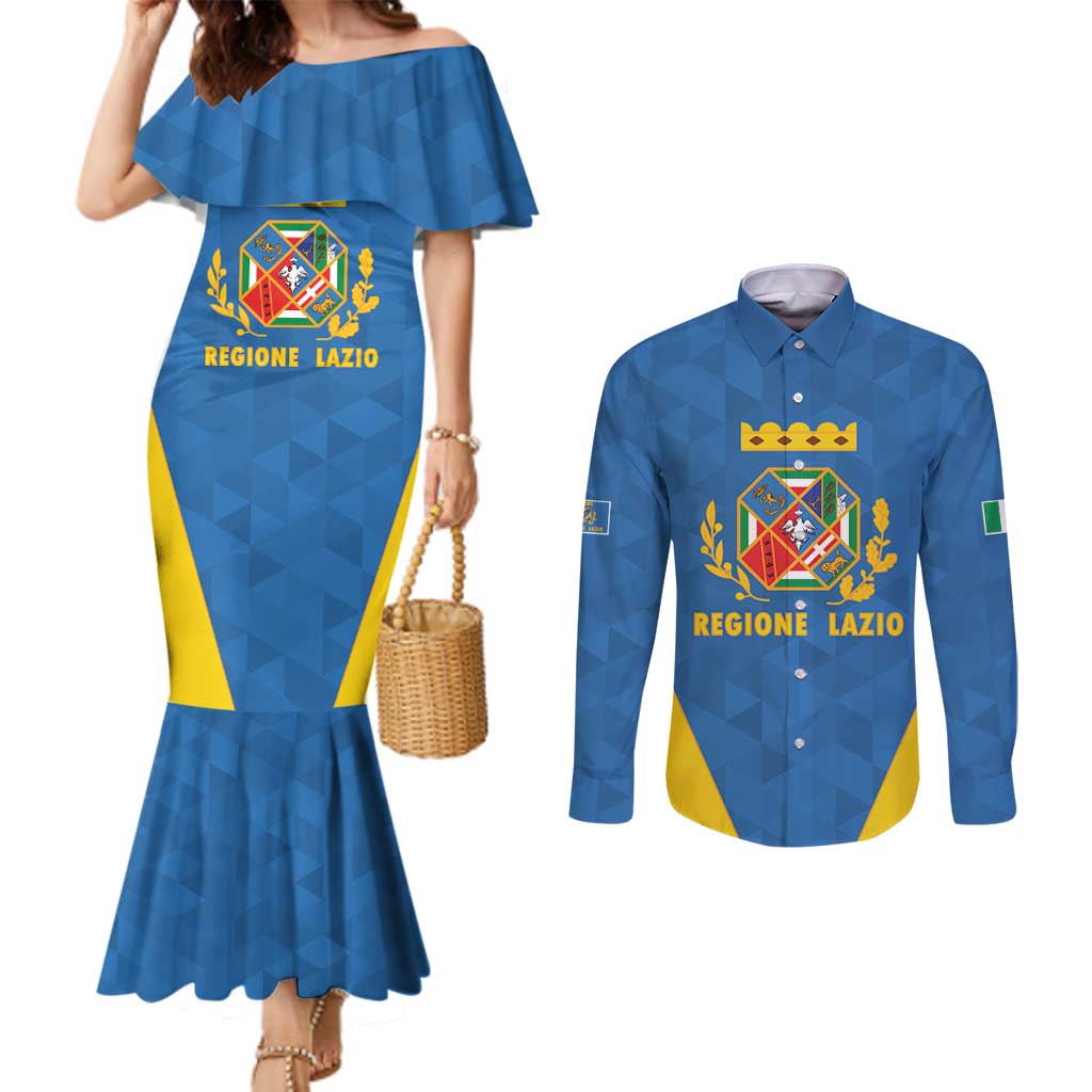 Personalized Italy Lazio Couples Matching Mermaid Dress and Long Sleeve Button Shirt Inspiration Flags Style