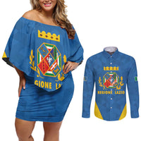 Personalized Italy Lazio Couples Matching Off Shoulder Short Dress and Long Sleeve Button Shirt Inspiration Flags Style