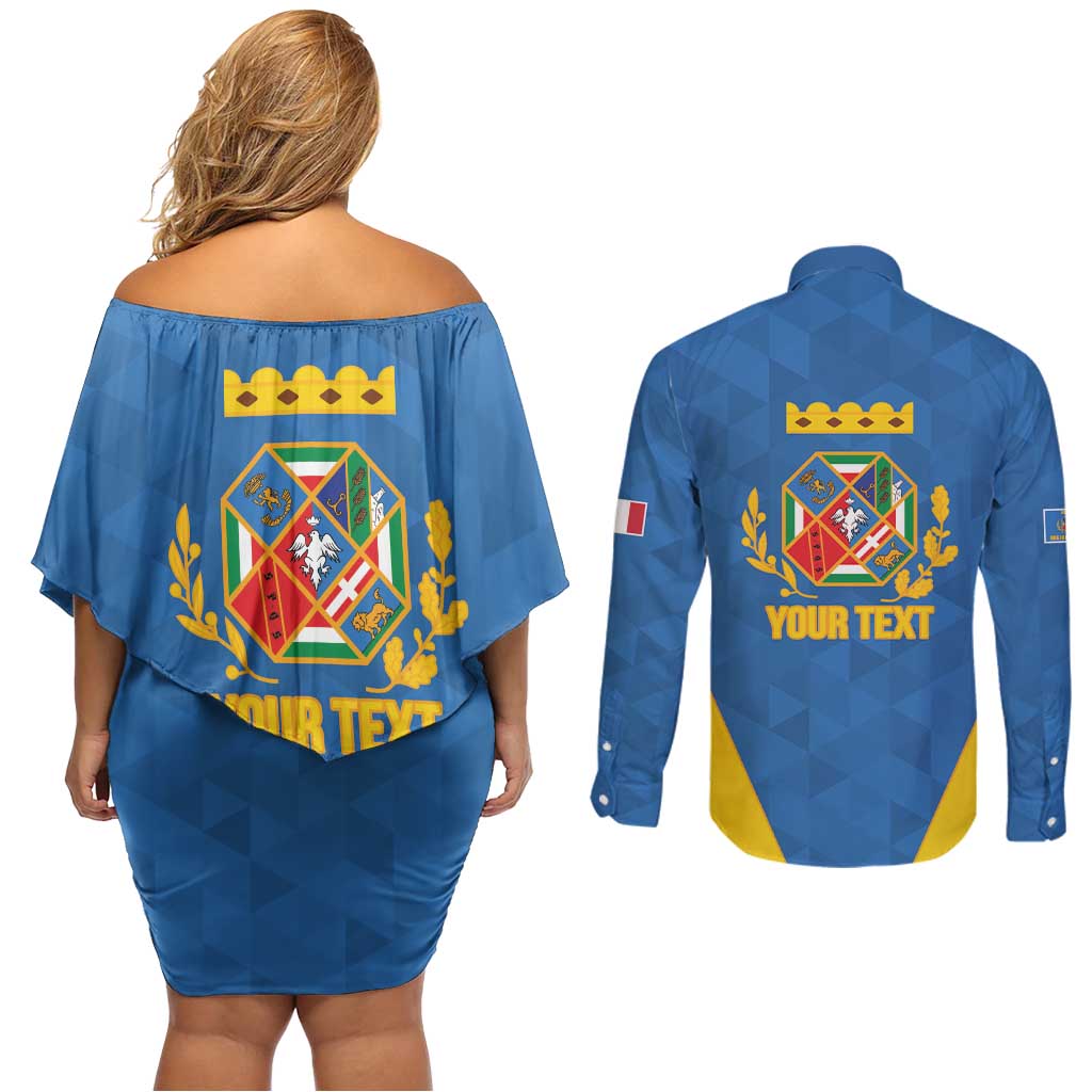 Personalized Italy Lazio Couples Matching Off Shoulder Short Dress and Long Sleeve Button Shirt Inspiration Flags Style