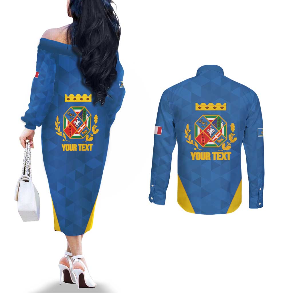 Personalized Italy Lazio Couples Matching Off The Shoulder Long Sleeve Dress and Long Sleeve Button Shirt Inspiration Flags Style